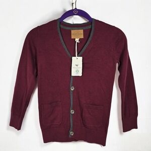 Hope & Henry Boys Burgundy Cardigan Sweater Elbow Patches Organic Cotton Size S